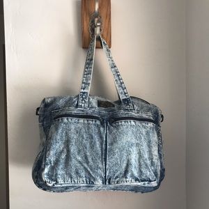 Vintage denim white wash small duffle bag